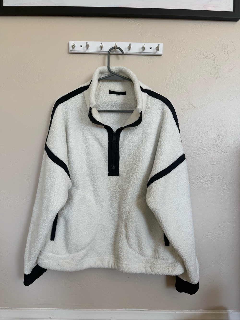 Ivory Sherpa Pullover with Black Trim, like Free People